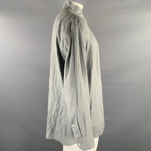 PERRY ELLIS Size XL Grey Linen Pointed Collar Long Sleeve Shirt
