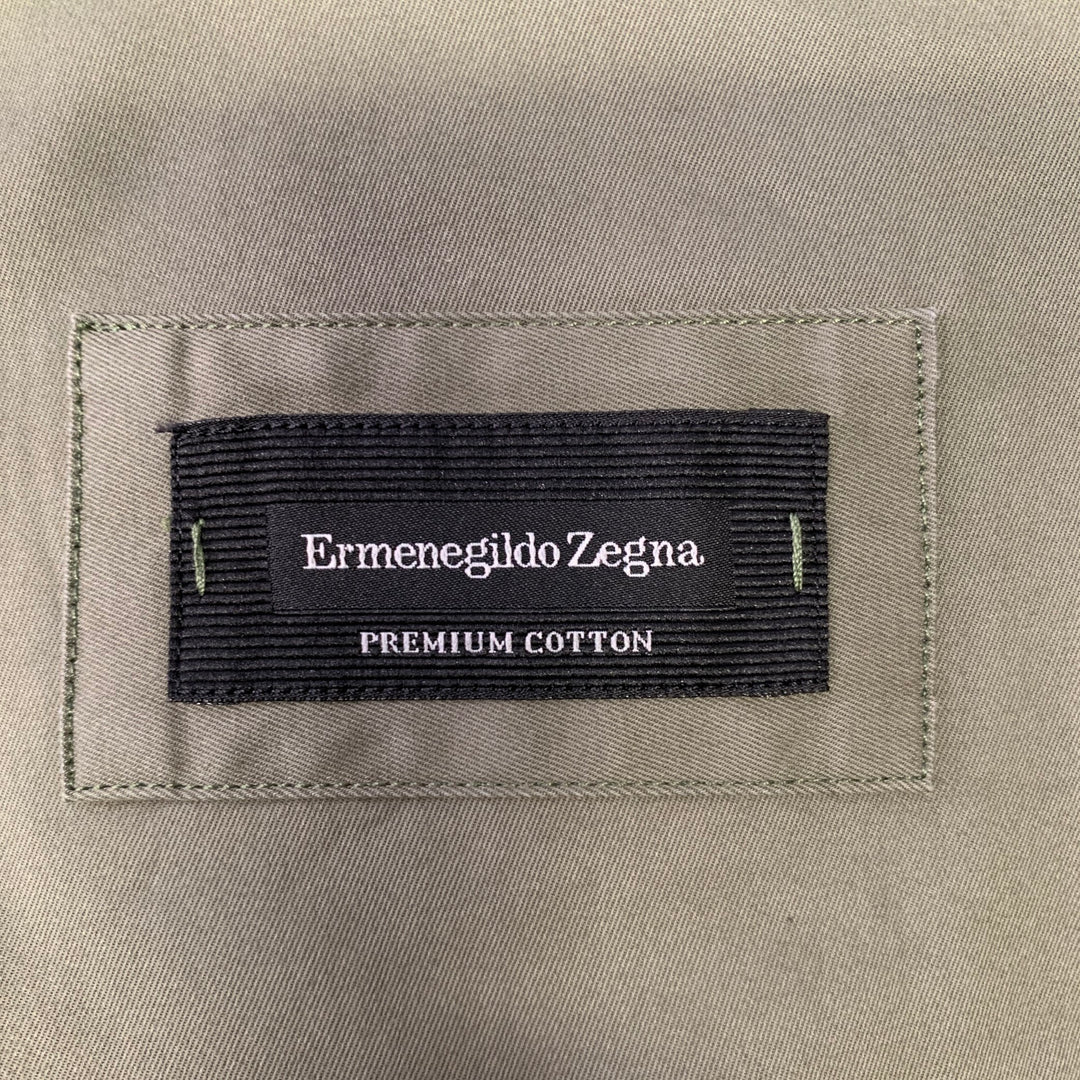 ERMENEGILDO ZEGNA Size M Olive Cotton Blend Patch Pockets Long Sleeve Shirt