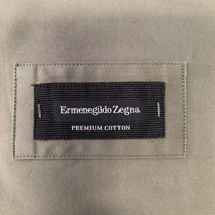 ERMENEGILDO ZEGNA Size M Olive Cotton Blend Patch Pockets Long Sleeve Shirt