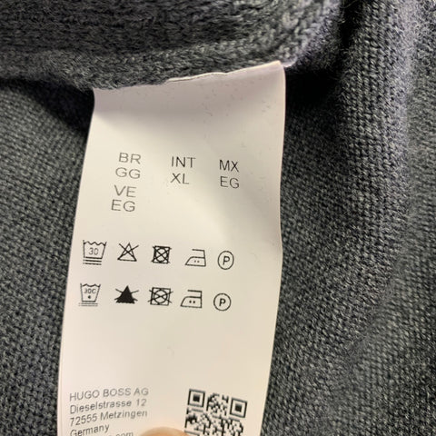 HUGO BOSS Size XL Grey Knit Merino Wool Zip Up Cardigan