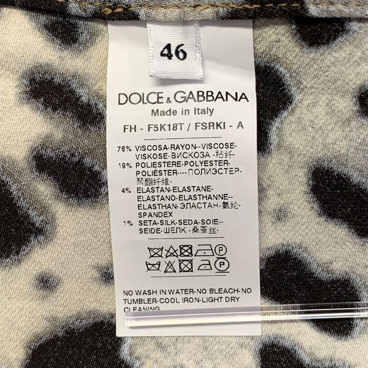 DOLCE & GABBANA Size L Brown Viscose Blend Leopard Sequin Trim Snaps Shirt