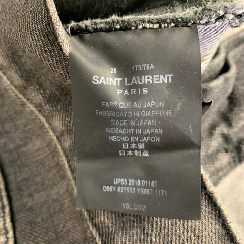 SAINT LAURENT Size 28 Grey Charcoal Distressed Cotton Straight Jeans