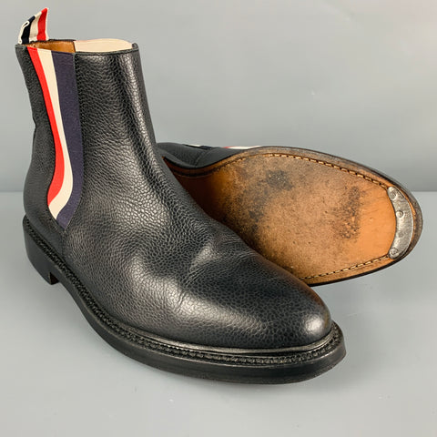 THOM BROWNE Size 9 Black Red White Chelsea Boots