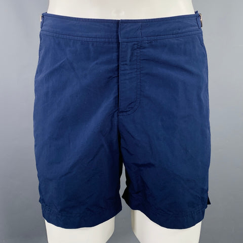 ORLEBAR BROWN Size 33 Navy Silver Polyamide Side Tabs Swim Trunks