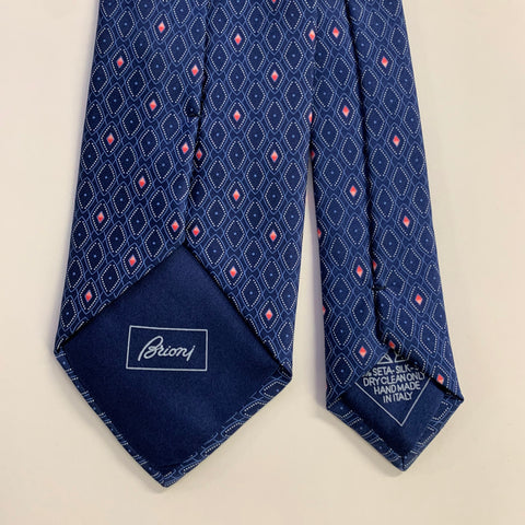 BRIONI Blue White Geometric Silk Tie
