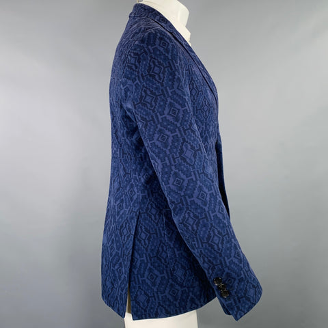 ETRO Size 38 Navy Black Navajo Cotton Blend Single Breasted Sport Coat