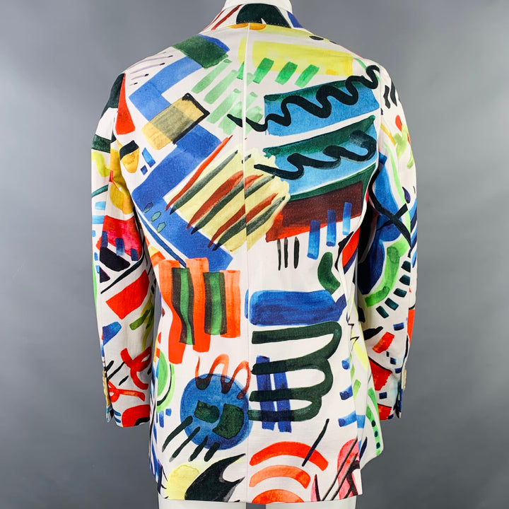 KLEIN EPSTEIN & PARKER Size 38 White Multi Color Graffiti Linen Sport Coat