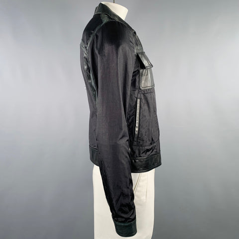 MARTIN MARGIELA Size 42 Black Mixed Materials Zip Up Shirt Jacket