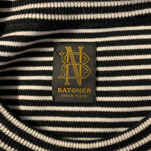 BATONER Size S Black White Stripe Wool Pullover