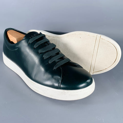 PRADA Size 7.5 Green White Leather Low Top Sneakers