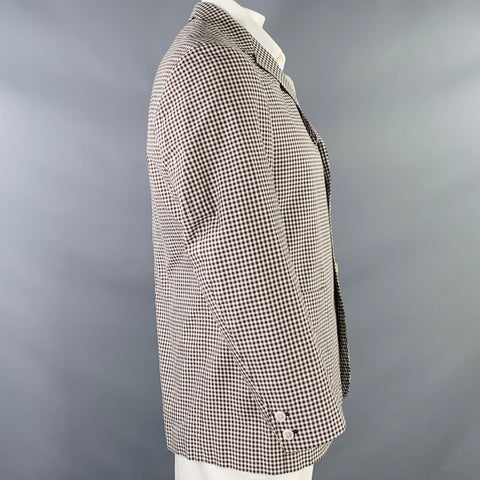 BLACK FLEECE Size 42 White Brown Checkered Cotton Silk Sport Coat