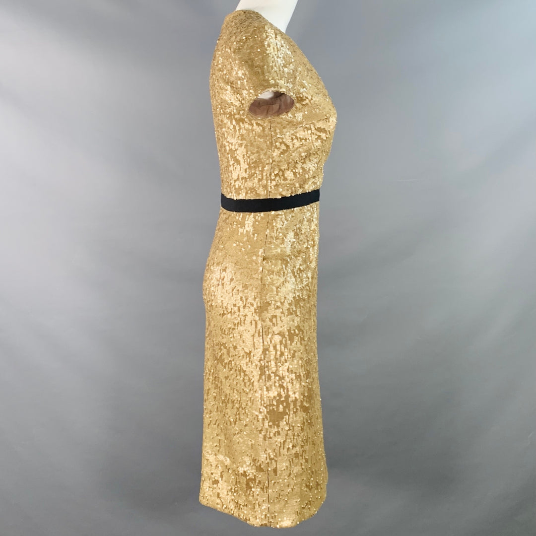 BURBERRY LONDON Size 2 Gold Black Viscose Blend Sequined Cocktail Dress