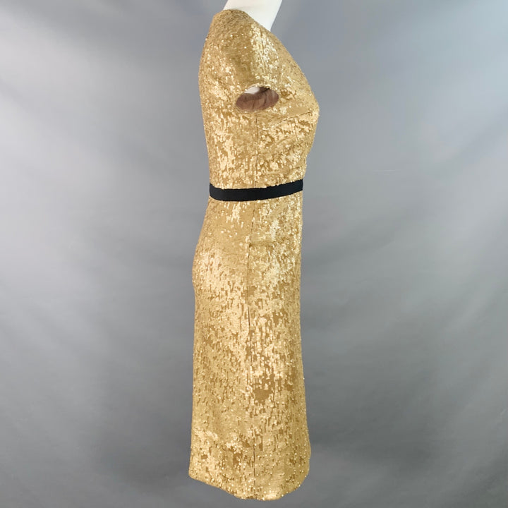 BURBERRY LONDON Size 2 Gold Black Viscose Blend Sequined Cocktail Dress