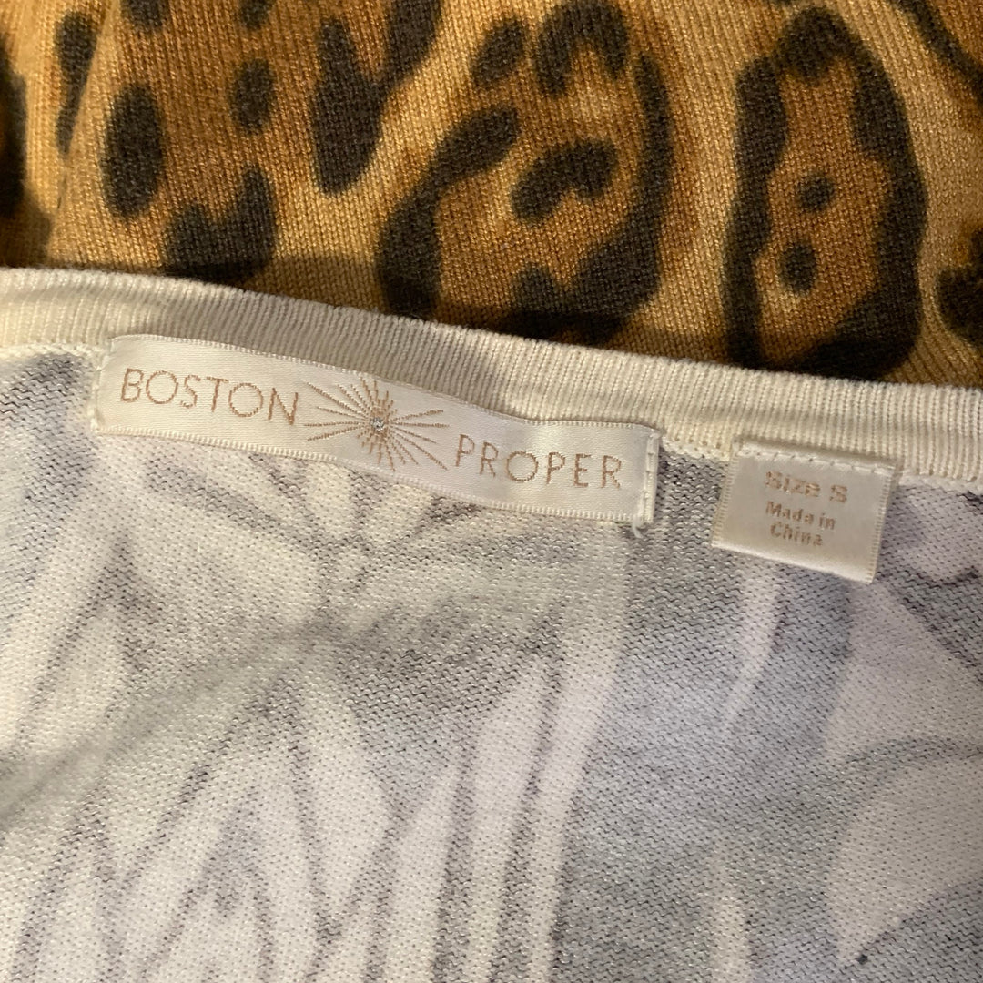 BOSTON PROPER Size S Tan Black Leopard Pull On Pullover