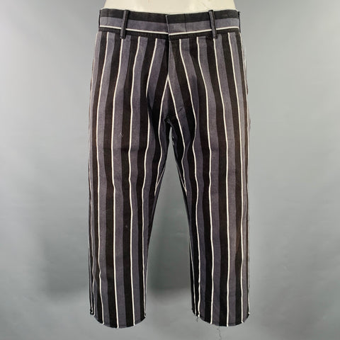 Pantalon décontracté LOW HURTZ en coton à rayures grises, noires et blanches, taille L, devant plat