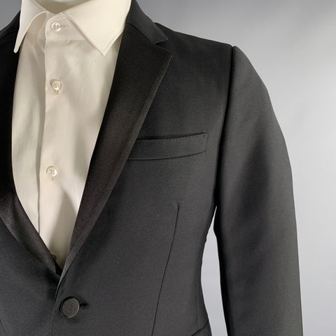 BURBERRY LONDON  Size 36 Black Solid Wool Mohair Notch Lapel 30 33 Tuxedo