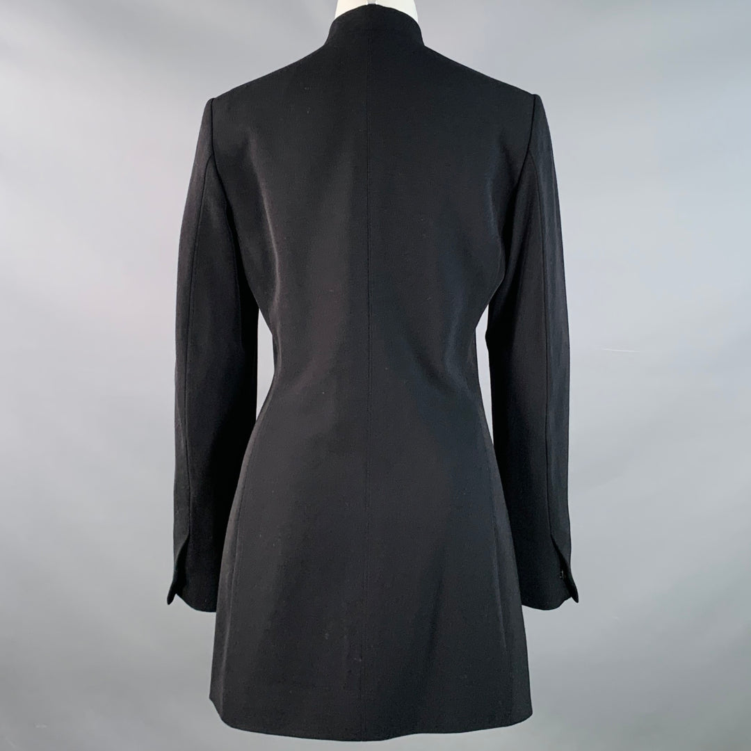 VERSUS by GIANNI VERSACE Size 8 Black Virgin Wool Nehru Collar Hidden Buttons Coat