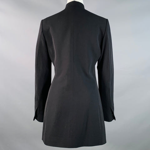 VERSUS by GIANNI VERSACE Size 8 Black Virgin Wool Nehru Collar Hidden Buttons Coat