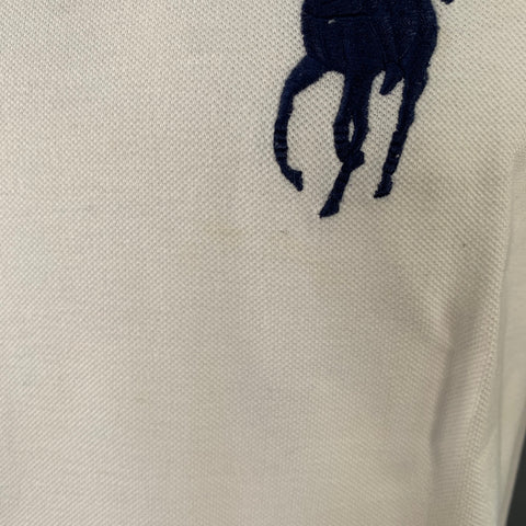 POLO by RALPH LAUREN Size L White Big Pony Embroidery Custom Fit Cotton Polo