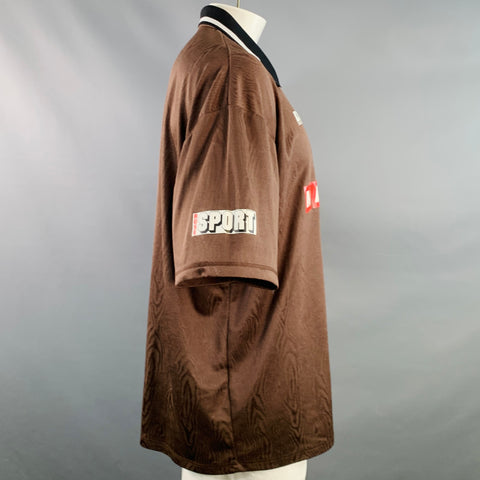 MARTINE ROSE Size XL Brown Multi Color Print Polyester Jersey Polo