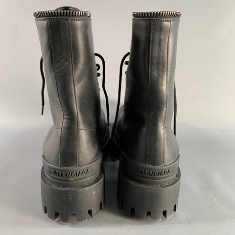 BALENCIAGA Size 9 Black Leather Lug Sole Boots