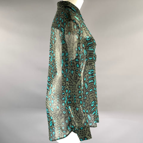 EQUIPMENT Size M Green Teal Silk Leopard Blouse