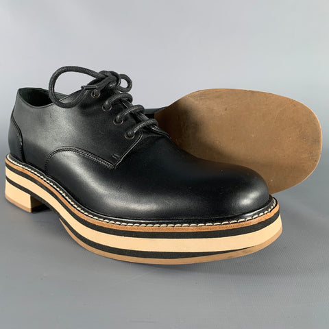DRIES VAN NOTEN Size 8 Black Cream Leather Derby Lace-up Shoes