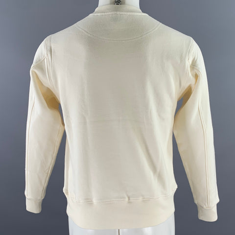 AYR Size XS Cream Solid Cotton Crew-Neck Sweatshirt