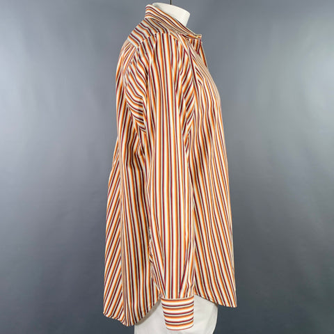 ETRO Size XXL Orange Multi Color Stripe Long Sleeve Shirt