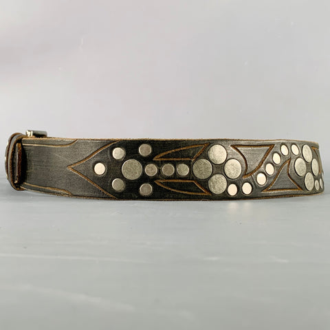 SKIN ON SKINS Size 36 Spiral Black Silver Studded Leather Belt