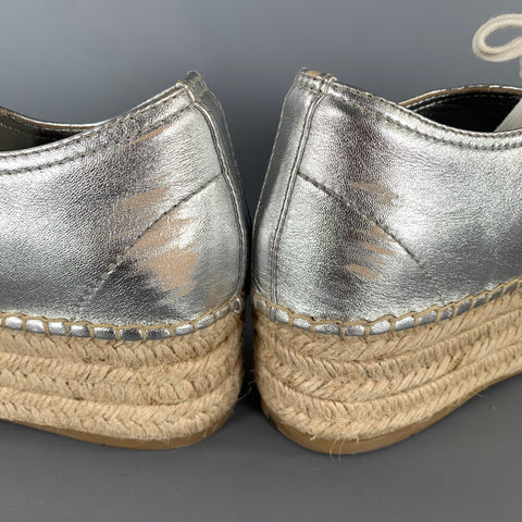 MIU MIU Size 8 Silver Espadrille Platform Sneakers
