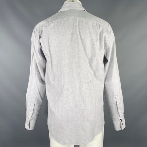 HERMES Size M Grey Woven Cotton Button Up Long Sleeve Shirt