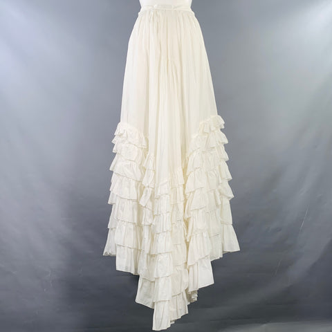 BLUMARINE Size 4 White Cotton Ruffled Long Skirt