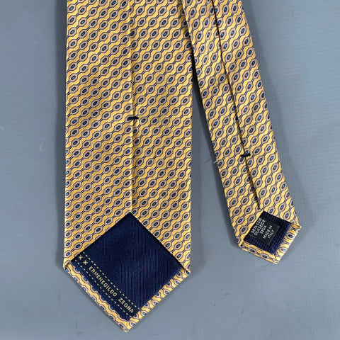 ERMENEGILDO ZEGNA Size Yellow Navy Geometric Silk Tie