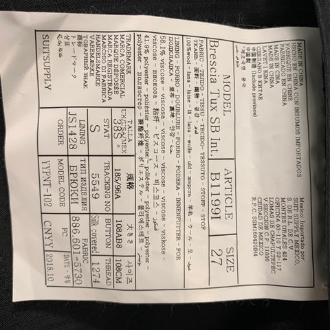 SUITSUPPLY Size 38 Black Wool Tuxedo Dress Pants