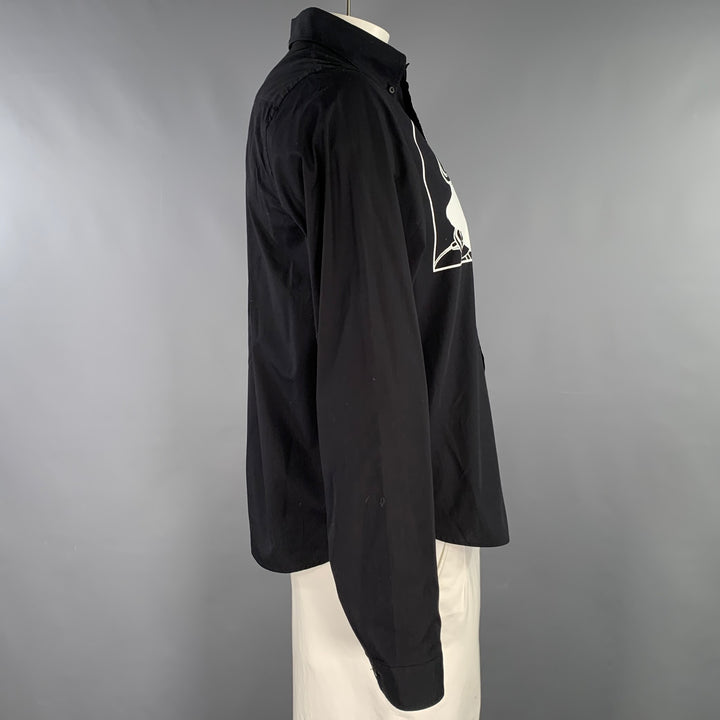 PRADA SS18 Size L James Jean Laser Monkey Black White Graphic Cotton Long Sleeve Shirt