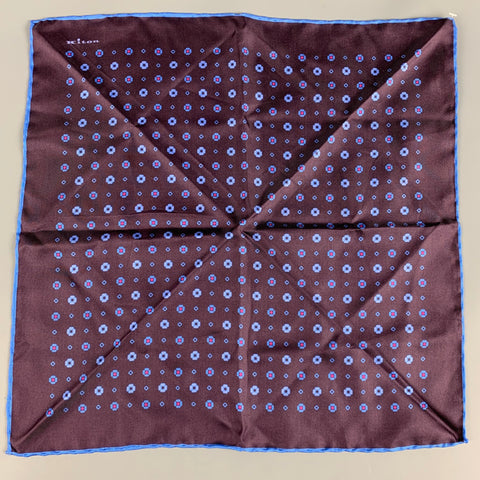 KITON Brown Blue Abstract Floral Silk Pocket Square