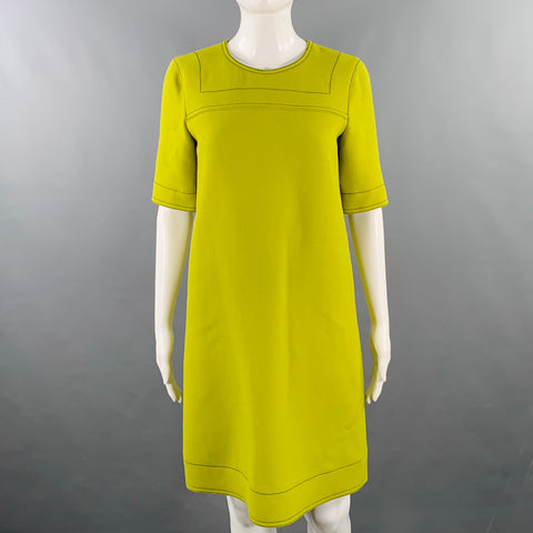 MARNI Size 2 Chartreuse Green Virgin Wool Twill Sheath Knee Length Dress