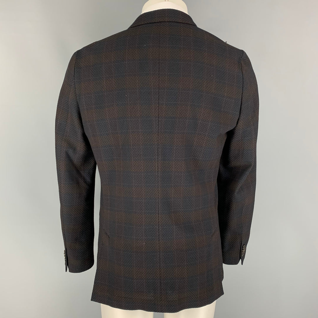 PAUL SMITH Soho Fit Size 40 Regular Brown & Navy Plaid Wool Notch Lapel Sport Coat