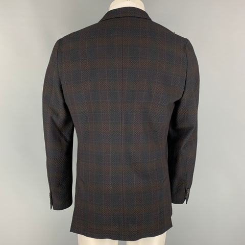 PAUL SMITH Soho Fit Size 40 Regular Brown & Navy Plaid Wool Notch Lapel Sport Coat