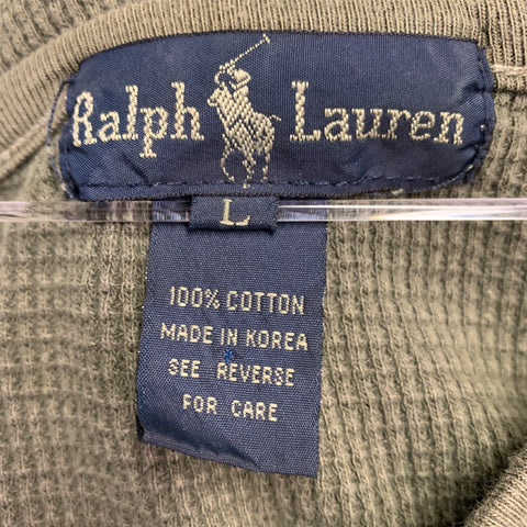 RALPH LAUREN Size L Green Olive Cotton Waffle Knit Crew Neck Pullover