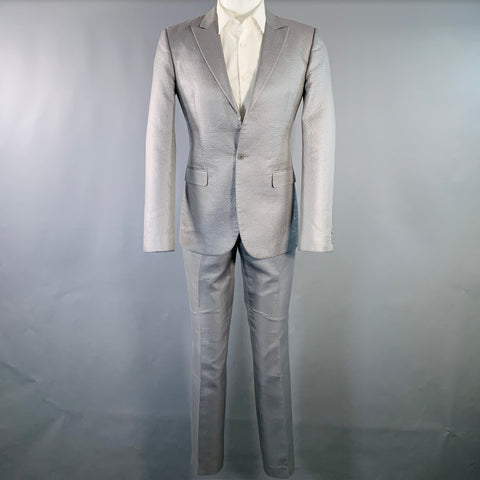 CALVIN KLEIN COLLECTION Size 38 Grey Textured Cotton Blend Peak Lapel Suit