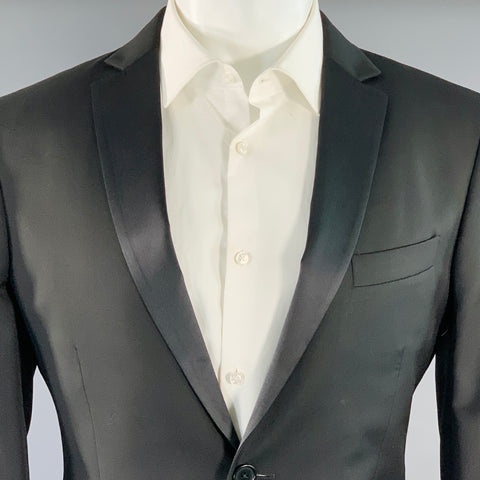 JOHN VARVATOS Size 40 Regular Black Wool Twill Notch Lapel Suit