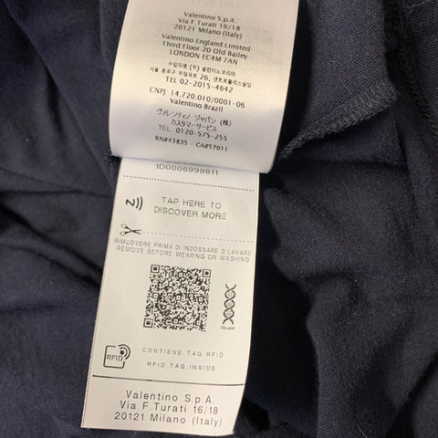 VALENTINO Size XL Navy White Logo Cotton Crew Neck T Shirt