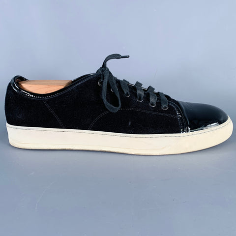 LANVIN Size 11 Black Mixed Fabrics Suede Low Top Sneakers