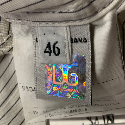 D&G by DOLCE & GABBANA Size XS White Navy Stripe Cotton Short Sleeve Shirt