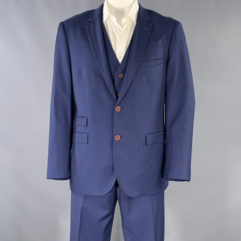 GIOVANNI BRESCIANI Size 46 Regular Blue Rust Window Pane Wool Suit