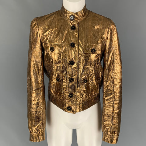 MULBERRY Size 8 Gold Leather Metallic Buttoned Jacket