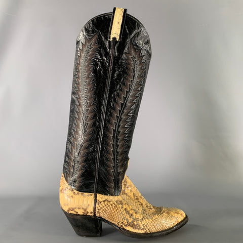 LARRY MAHAN Size 6 Yellow Black Leather Cowboy Boots