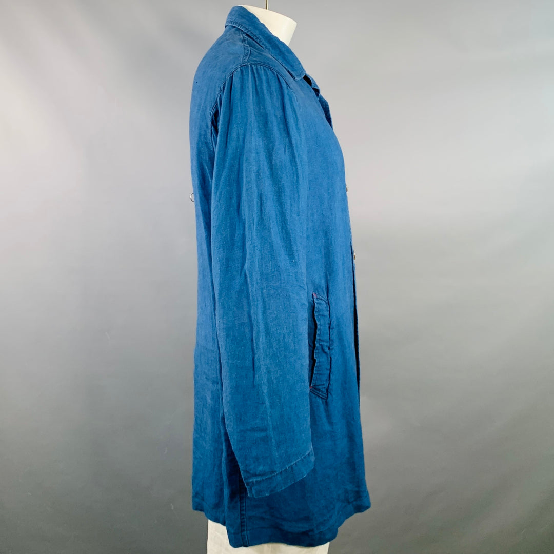 GAIJIN MADE Size XL Blue Cotton Spread Collar Buttoned Coat